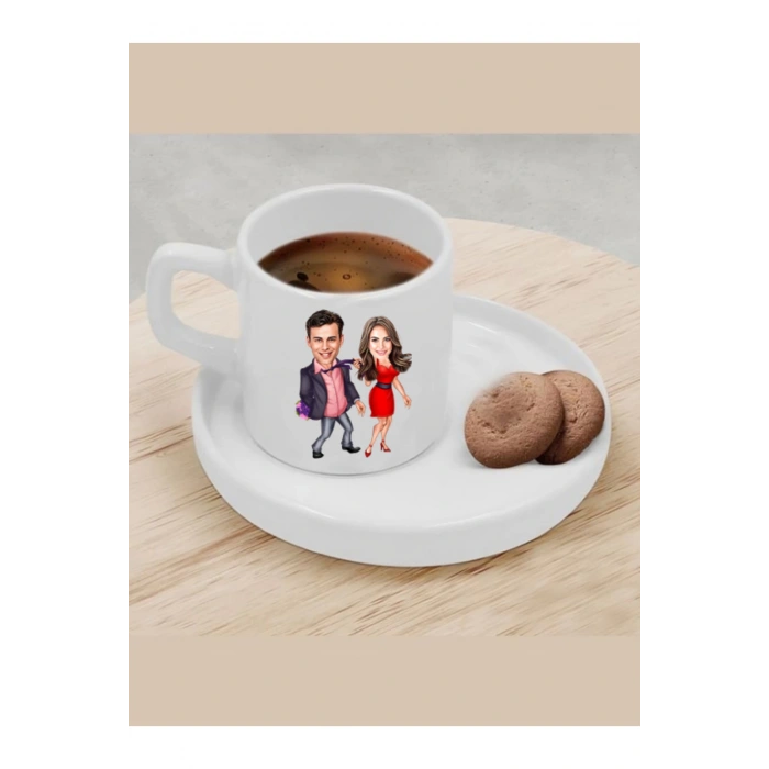 Kişiye Özel Türk Kahvesi Fincanı Karikatür Sevgili Fincanı 2