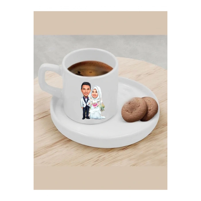 Kişiye Özel Türk Kahvesi Fincanı Karikatür Tesettürlü Fincan