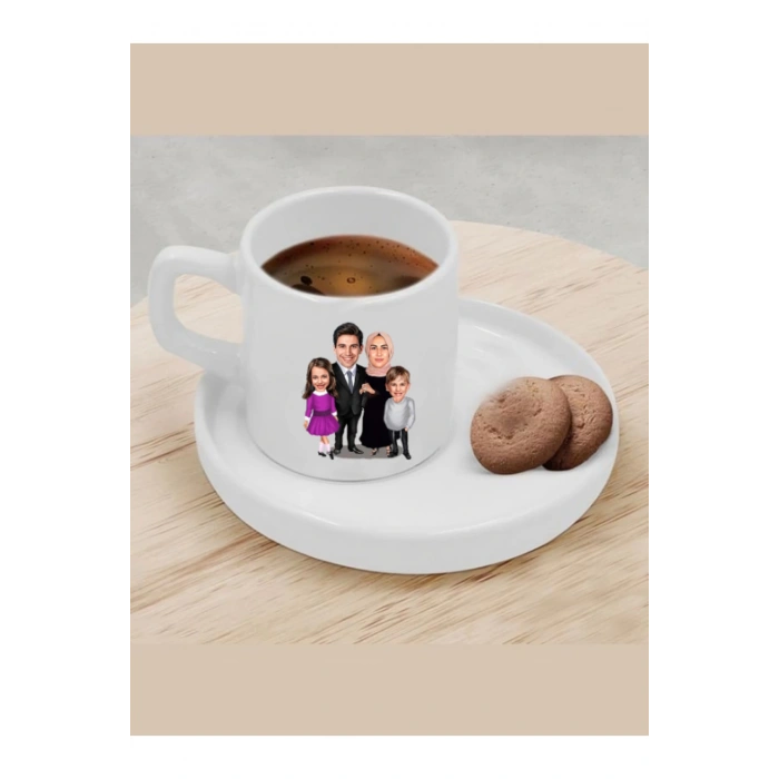 Kişiye Özel Türk Kahvesi Fincanı Karikatür Tesettürlü Aile Fincanı