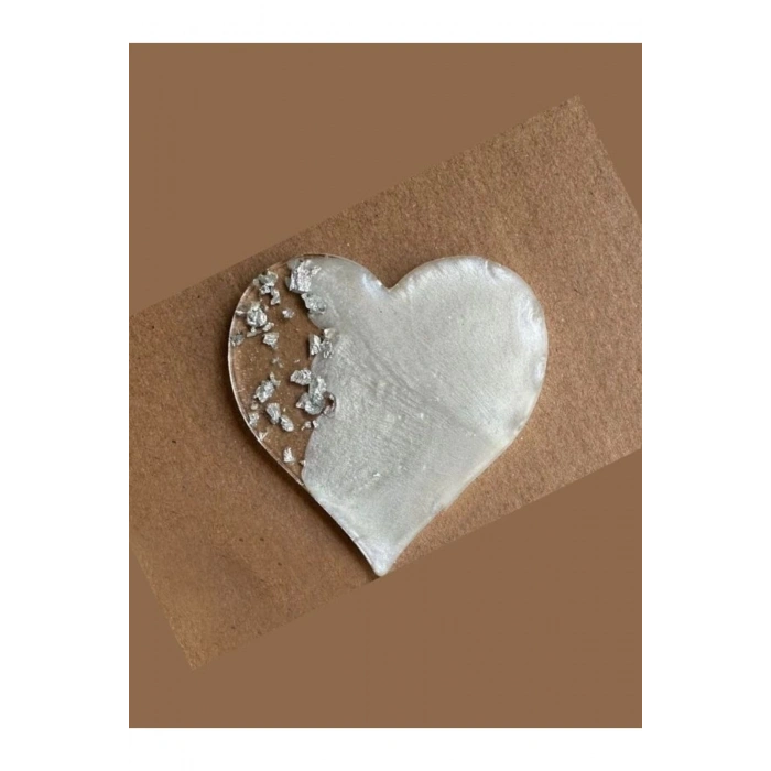 Epoksi Magnet - Boş Epoksi - Kalp Epoksi Magnet ( Gümüş ) - 10 Adet