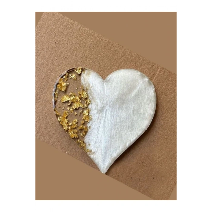 Epoksi Magnet - Boş Epoksi - Kalp Epoksi Magnet ( Gold ) - 10 Adet