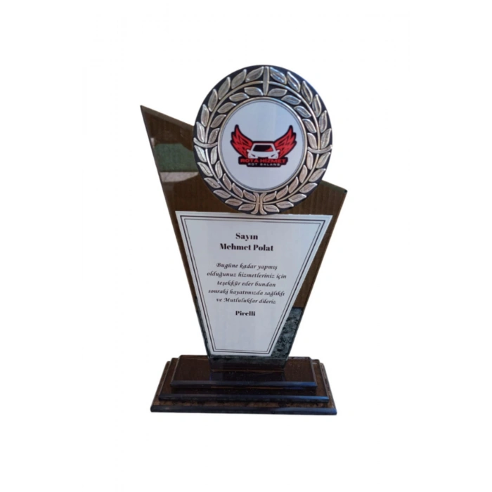 Lüks Cam Plaket - Büyük Boy Cam Plaket - Logolu Cam Plaket ( Gümüş )