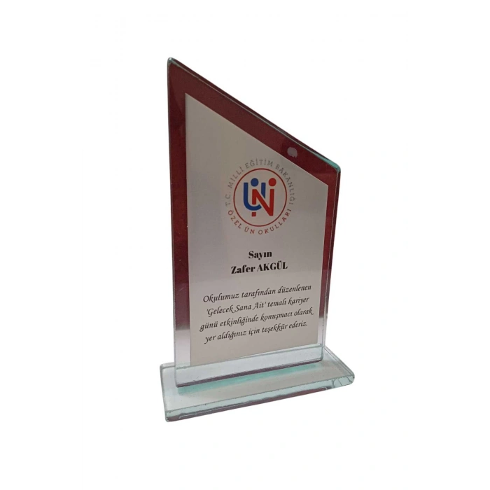 Kişiye Özel Cam Plaket - Öğretmene Plaket - Mezuniyet Plaketi - Ekonomik Plaket