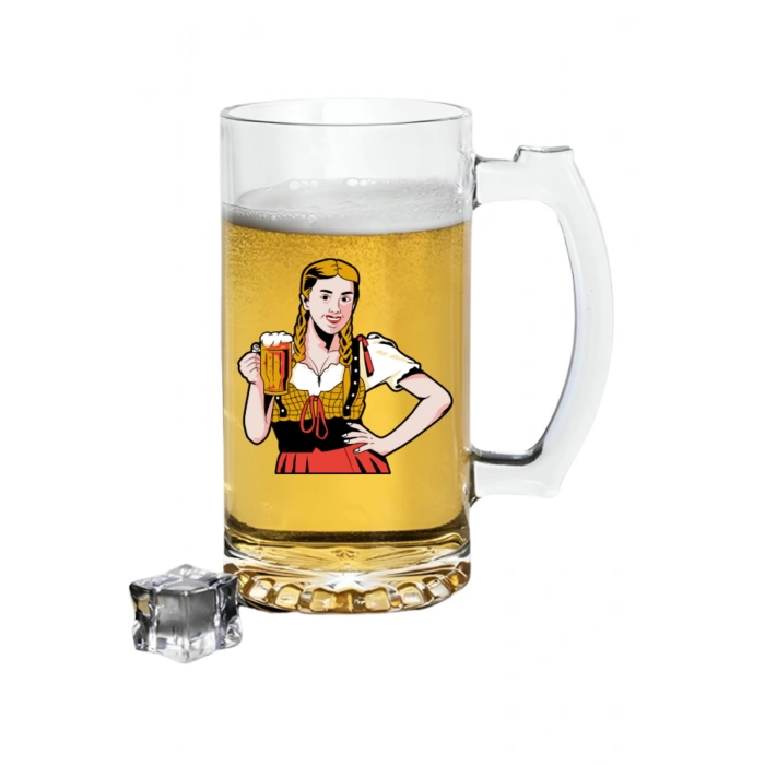 Bira İçen Kadın Baskılı Bira Bardağı - Bira Bardak