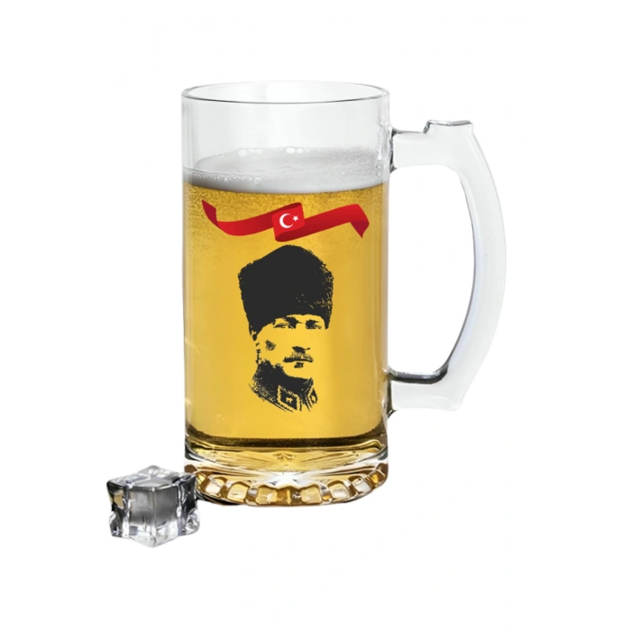 Atatürk ve Bayrak Baskılı Bira Bardağı - Bira Bardak