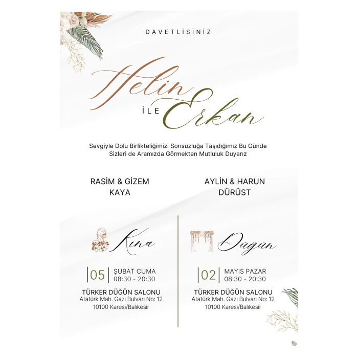 Kişiye Özel Davetiye - Düğün Davetiye - Nişan Davetiye - Nikah Davetiye ( Zarflı ) ( 50 Adet )