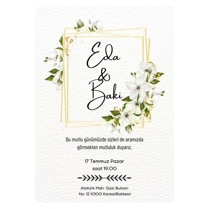 Kişiye Özel Davetiye - Düğün Davetiye - Nişan Davetiye - Nikah Davetiye ( Zarflı ) ( 50 Adet ) MDL 4