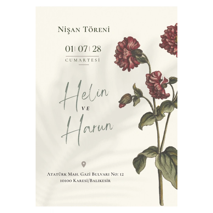 Kişiye Özel Davetiye - Düğün Davetiye - Nişan Davetiye - Nikah Davetiye ( Zarflı ) ( 50 Adet ) MDL 5