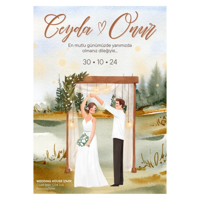 Kişiye Özel Davetiye - Düğün Davetiye - Nişan Davetiye - Nikah Davetiye ( Zarflı ) ( 50 Adet ) MDL 6