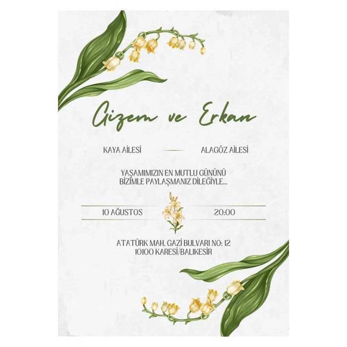 Kişiye Özel Davetiye - Düğün Davetiye - Nişan Davetiye - Nikah Davetiye ( Zarflı ) ( 50 Adet ) MDL 9