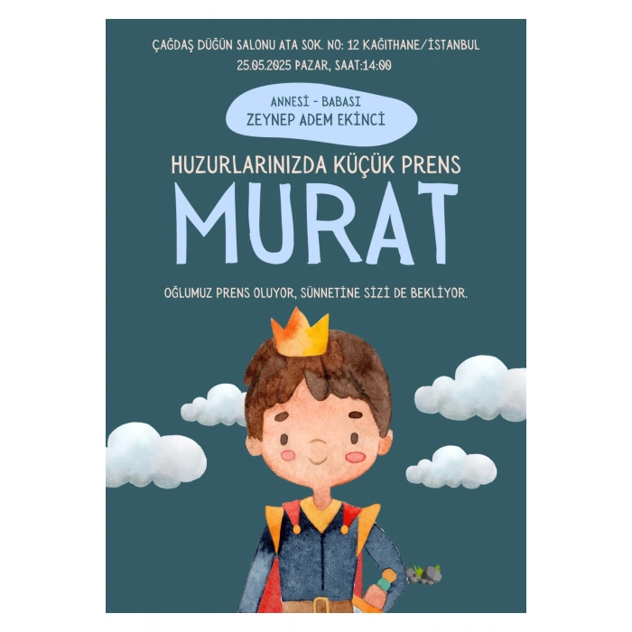 Kişiye Özel Davetiye - Sünnet Davetiye - Sünnet Davetiyesi ( Zarflı ) ( 50 Adet ) Model 2