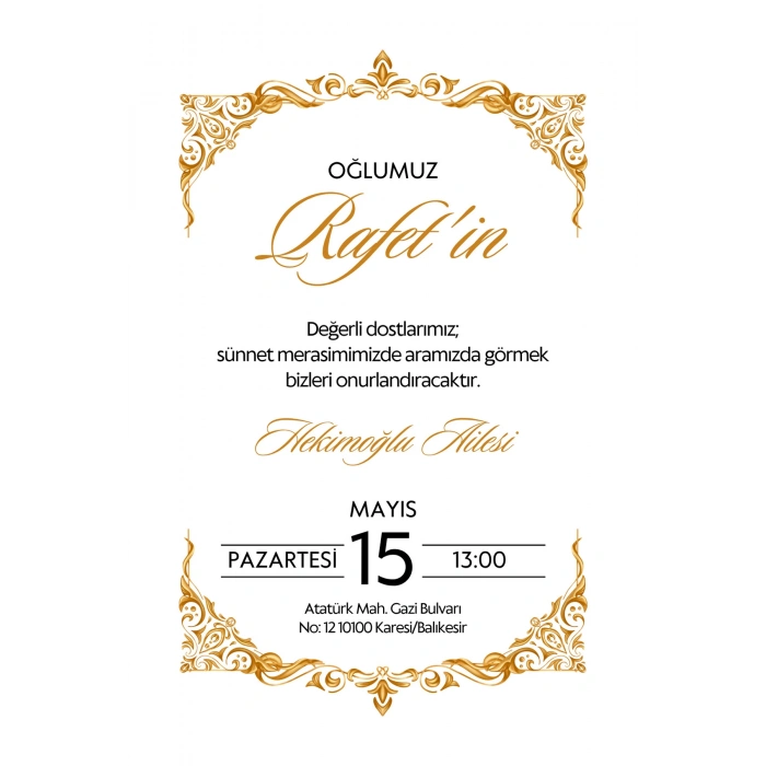 Kişiye Özel Davetiye - Sünnet Davetiye - Sünnet Davetiyesi ( Zarflı ) ( 50 Adet ) Model 4