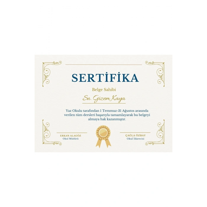 Kişiye Özel Sertifika - Mezuniyet Sertifikası - Başarı Sertifikası ( 10 Adet )