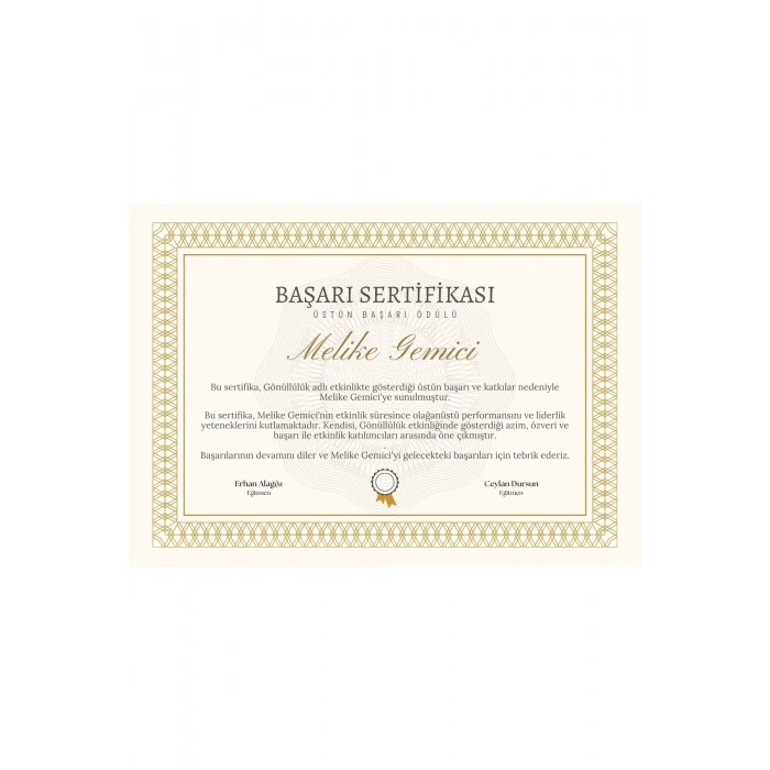 Kişiye Özel Sertifika - Mezuniyet Sertifikası - Başarı Sertifikası ( 10 Adet ) Gold Renk