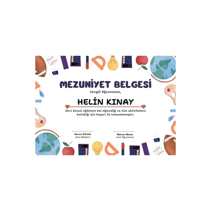 Kişiye Özel Sertifika - Mezuniyet Sertifikası - Başarı Sertifikası ( 10 Adet )