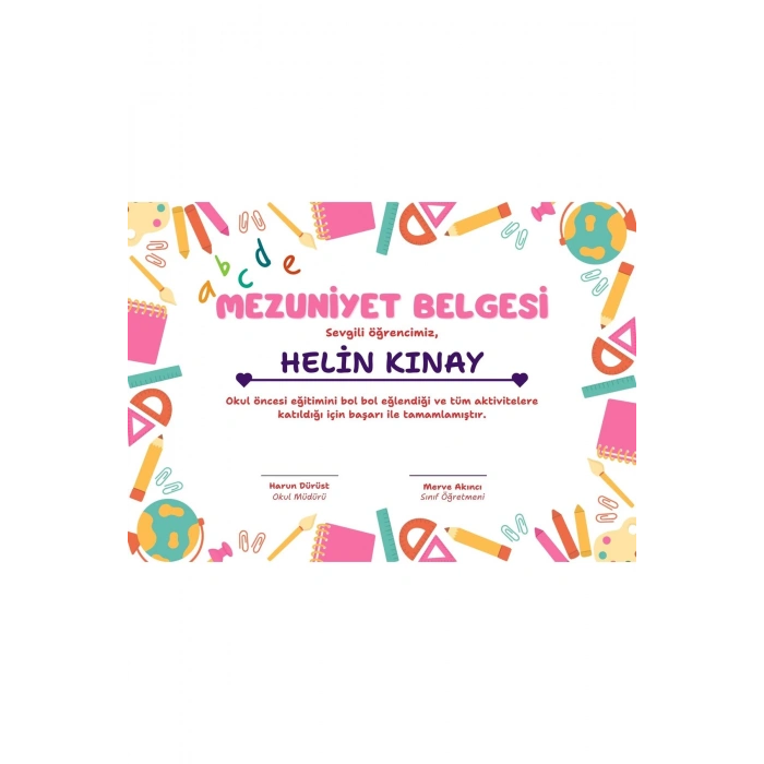 Kişiye Özel Sertifika - Mezuniyet Sertifikası - Mezuniyet Belgesi ( 10 Adet ) Aksesuar