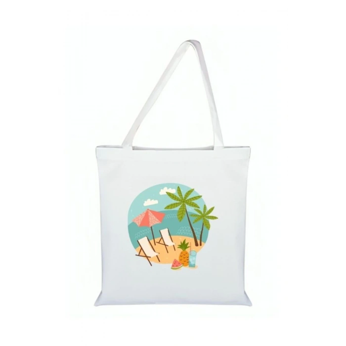 Sahil Baskılı Bez Çanta - Sahilli Çanta