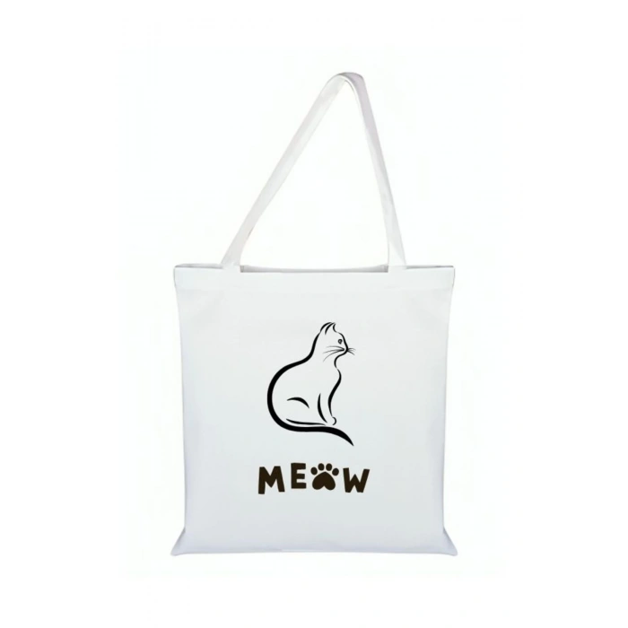 Kedi Baskılı Bez Çanta - Kedili Çanta