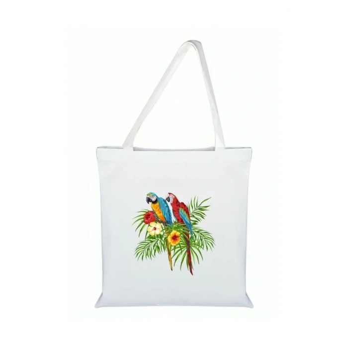 Papağan Baskılı Bez Çanta - Papağanlı Çanta
