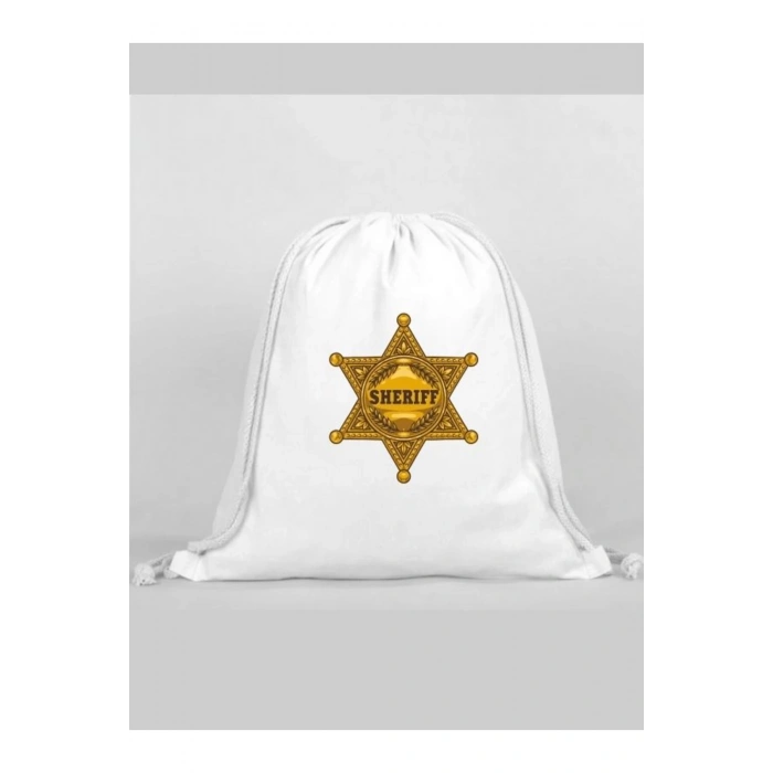 Şerif Baskılı Sırt Çantası - İp Büzgülü Spor Çanta