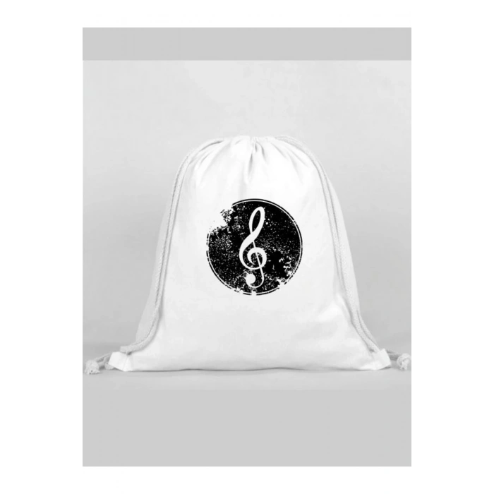 Müzik Baskılı Sırt Çantası - İp Büzgülü Spor Çanta