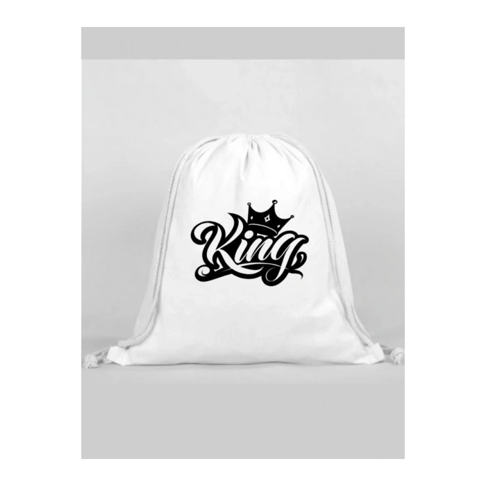 King Baskılı Sırt Çantası - İp Büzgülü Spor Çanta