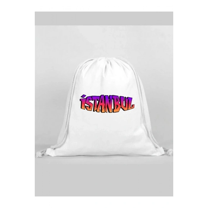 İstanbul Baskılı Sırt Çantası - İp Büzgülü Spor Çanta