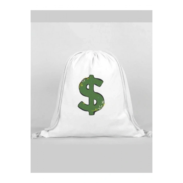 Dolar Baskılı Sırt Çantası - İp Büzgülü Spor Çanta