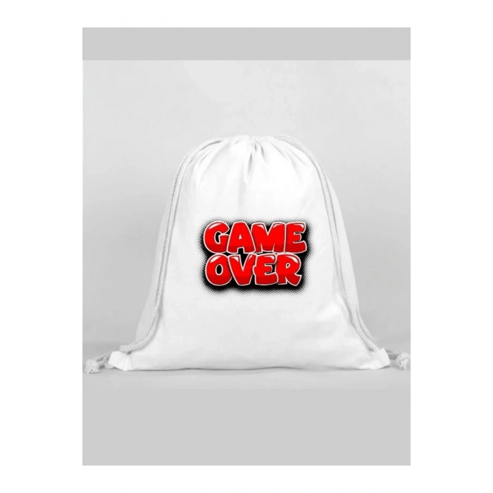 Game Over Baskılı Sırt Çantası - İp Büzgülü Spor Çanta