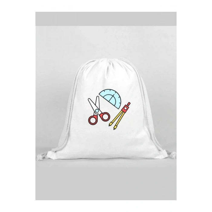 Makas Baskılı Sırt Çantası - İp Büzgülü Spor Çanta