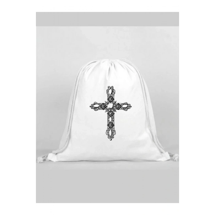 Haç Baskılı Sırt Çantası - İp Büzgülü Spor Çanta