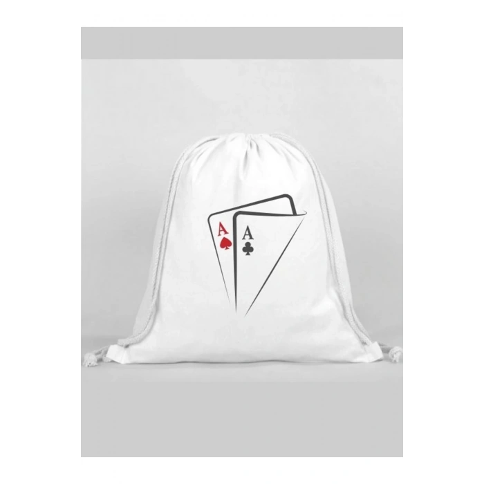 İskambil Kağıdı Baskılı Sırt Çantası - İp Büzgülü Spor Çanta