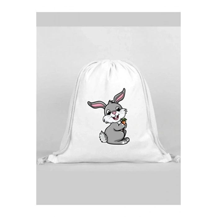Tavşan Baskılı Sırt Çantası - İp Büzgülü Spor Çanta