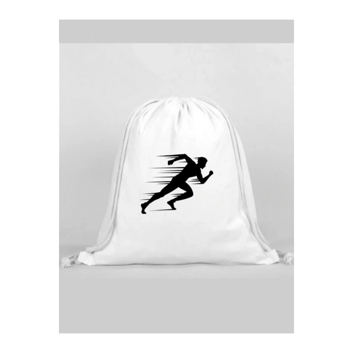 Sporcu Baskılı Sırt Çantası - İp Büzgülü Spor Çanta