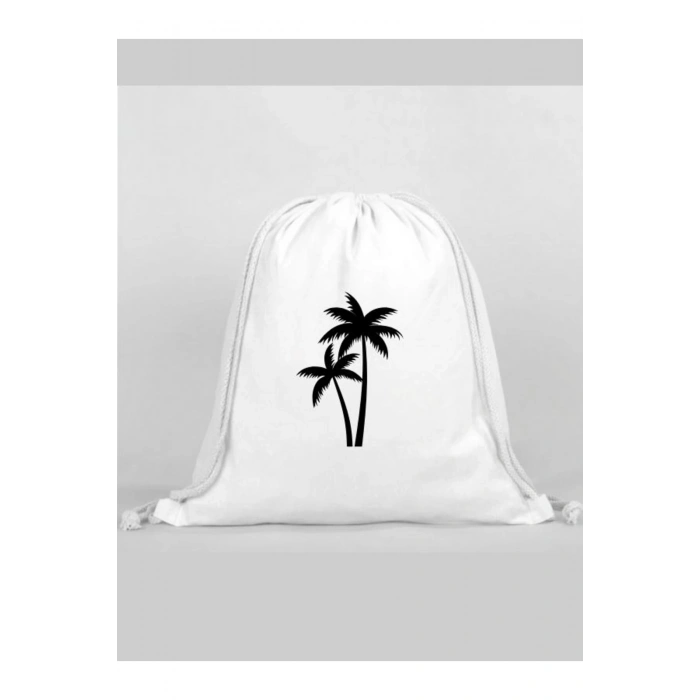 Palmiye Baskılı Sırt Çantası - İp Büzgülü Spor Çanta