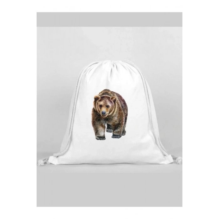 Ayı Baskılı Sırt Çantası - İp Büzgülü Spor Çanta