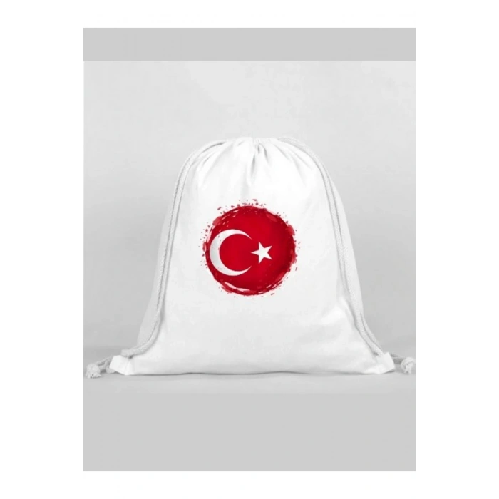 Türk Bayrağı Baskılı Sırt Çantası - İp Büzgülü Spor Çanta