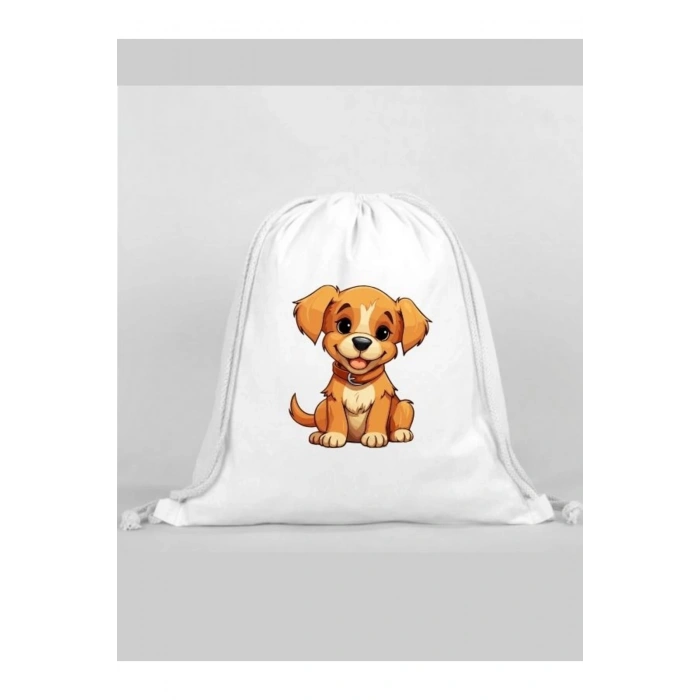 Köpek Baskılı Sırt Çantası - İp Büzgülü Spor Çanta