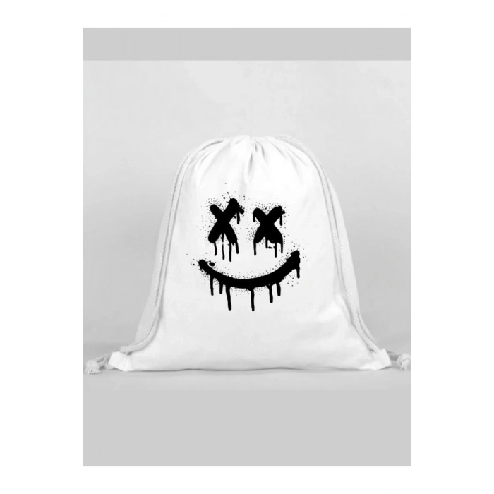 Gülen Surat Baskılı Sırt Çantası - İp Büzgülü Spor Çanta