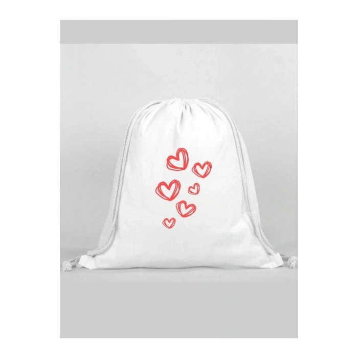 Kalpler Baskılı Sırt Çantası - İp Büzgülü Spor Çanta