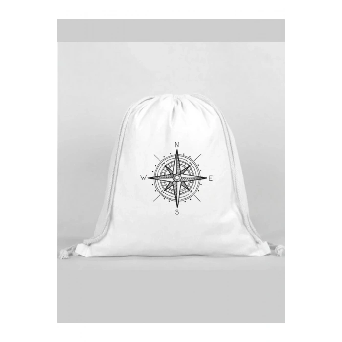 Pusula Baskılı Sırt Çantası - İp Büzgülü Spor Çanta