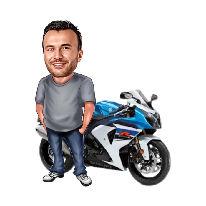 Kişiye Özel Kendi Motorun ile Biblo - Karikatür Biblo