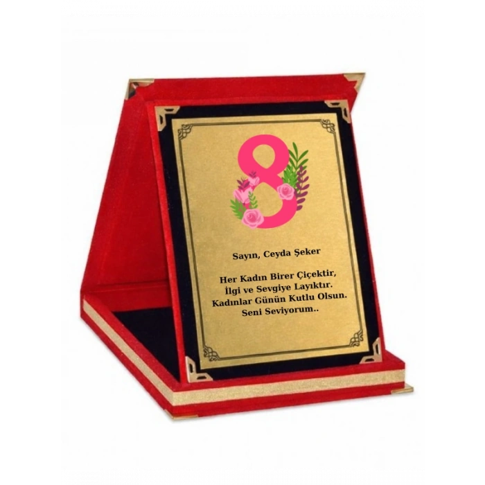 Kişiye Özel Plaket - Kişiye Özel Kadife Plaket - Kadınlar Günü Plaketi - Büyük Boy Plaket ( 16 X 21 )