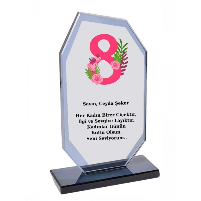 Kadınlar Günü Plaketi - Kişiye Özel Plaket - Cam Plaket