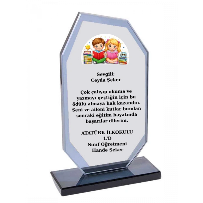 Okuyorum Plaketi - Kişiye Özel Plaket - Cam Plaket - Okuma Bayramı Plaketi