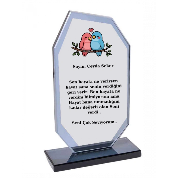 Sevgiliye Plaket - Kişiye Özel Plaket - Cam Plaket - Sevgililer Günü Plaketi