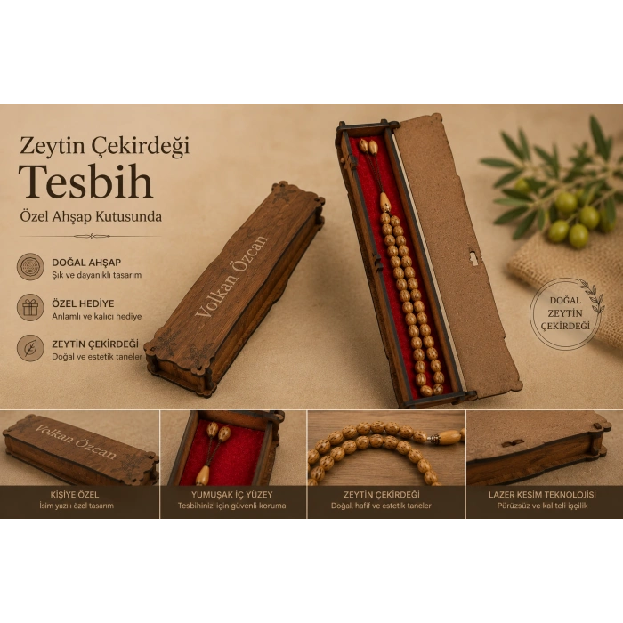 Kişiye Özel Tesbih Kutusu - Zeytin Çekirdeği Tesbiği - El Yapımı Tesbih