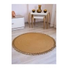 Yuvarlak Bej Örme Jüt Halı - Beyaz Hasır - Jüt Daire Halı