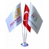 Kişiye Özel Masa Bayrağı - Firmaya Özel Üç Direkli Logolu Masa Üstü Bayrak