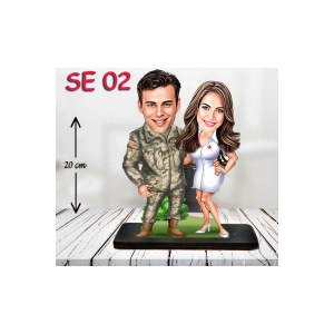 Kişiye Özel Ahşap Biblo - Asker ve Hemşire Biblo ( 3D Biblo )